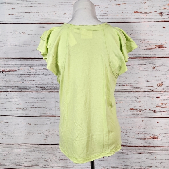 MAEVE Anthropologie Chartreuse Flutter Sleeve V-Neck Tee Size Medium - Picture 7 of 10